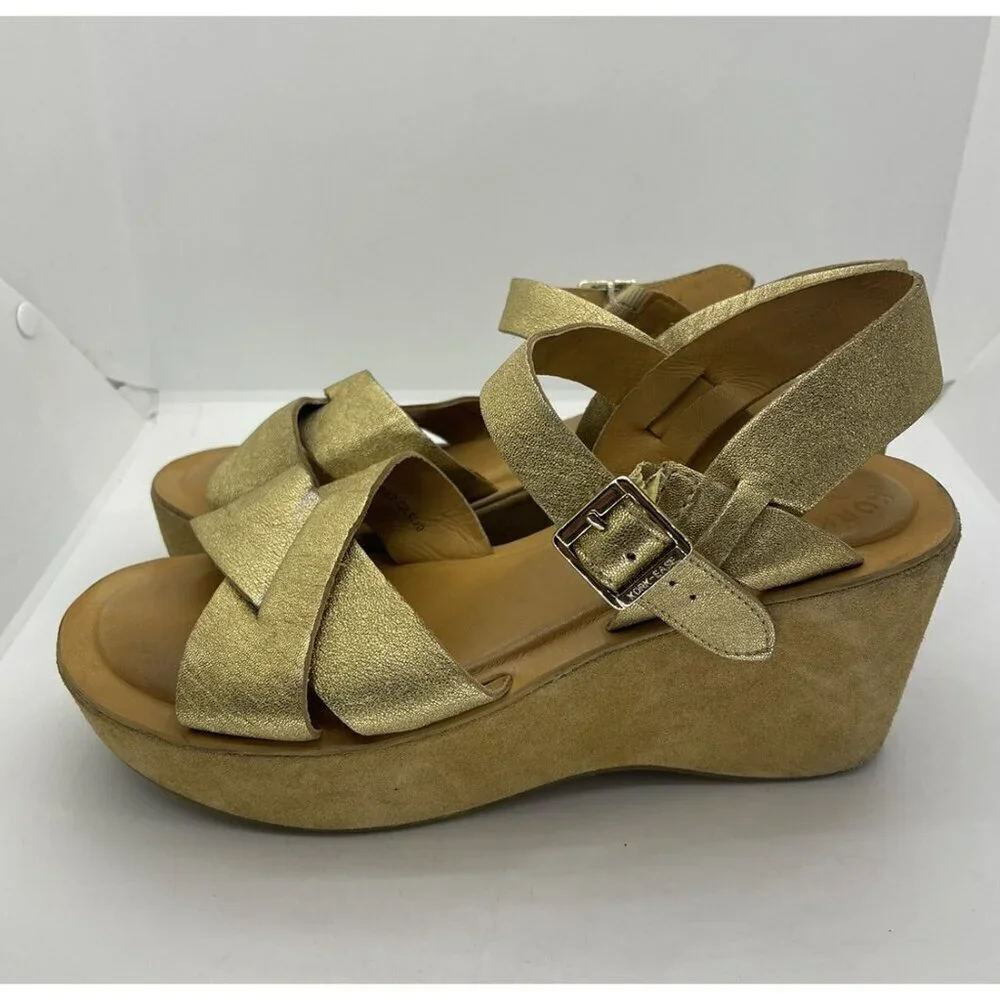 Kork Ease Ava Classic Wedge Sandal Leather Women Sz 10 Platform Shoes K1082 Gold